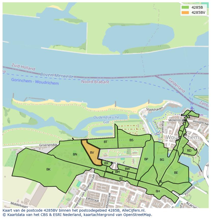 Afbeelding van het postcodegebied 4285 BV op de kaart.