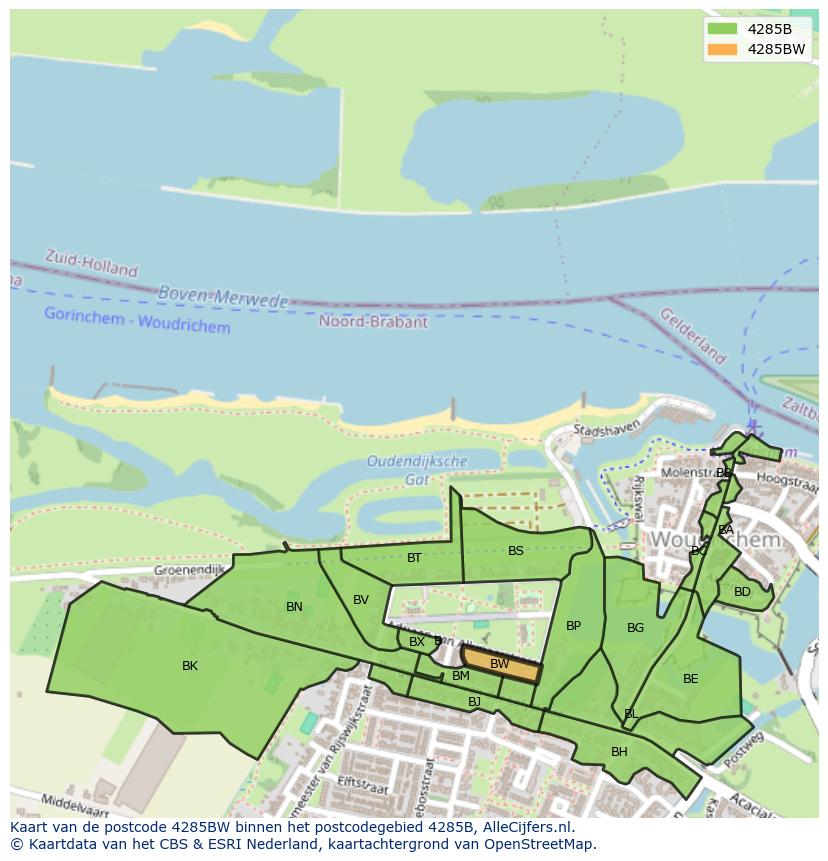 Afbeelding van het postcodegebied 4285 BW op de kaart.