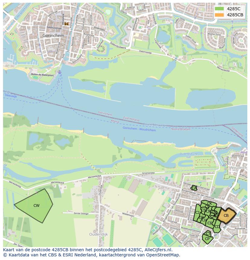 Afbeelding van het postcodegebied 4285 CB op de kaart.