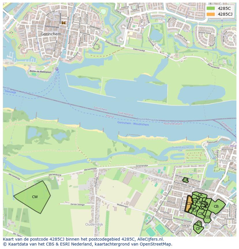 Afbeelding van het postcodegebied 4285 CJ op de kaart.