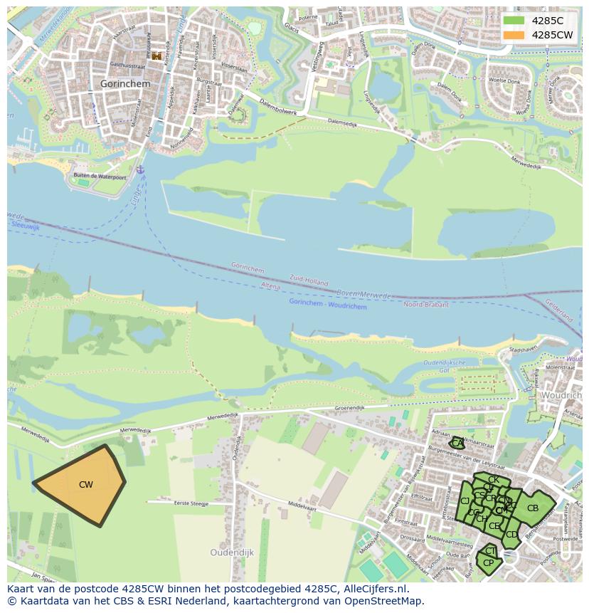 Afbeelding van het postcodegebied 4285 CW op de kaart.
