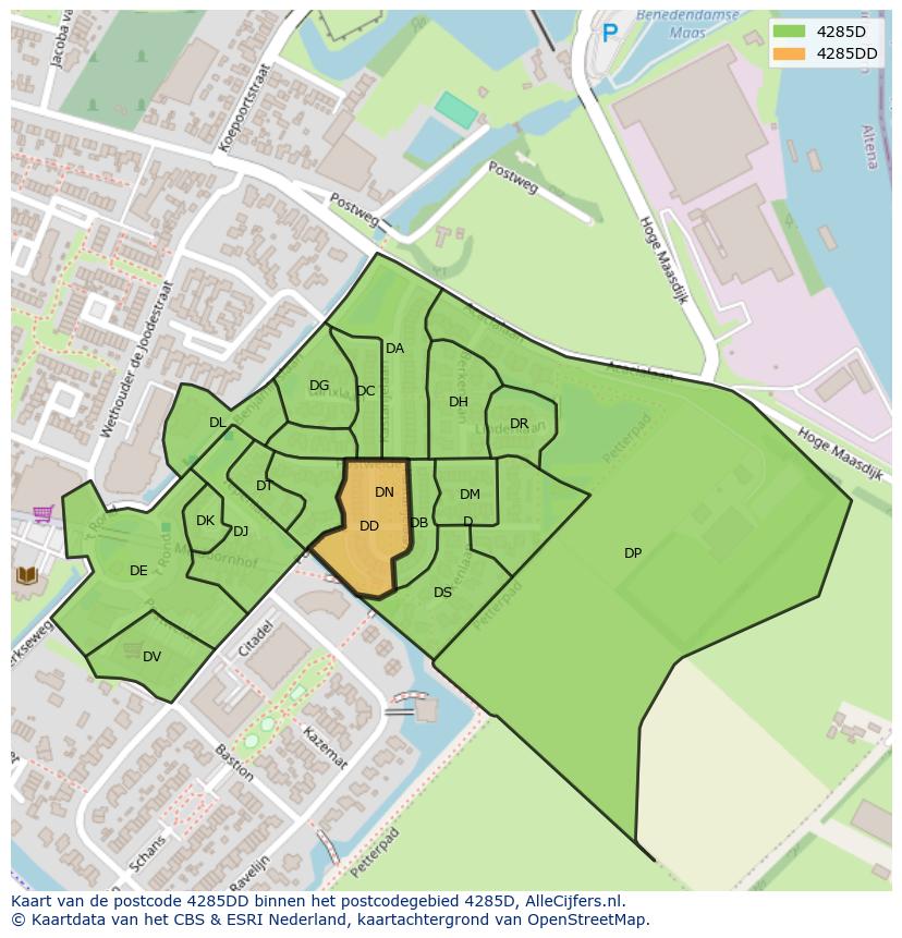 Afbeelding van het postcodegebied 4285 DD op de kaart.