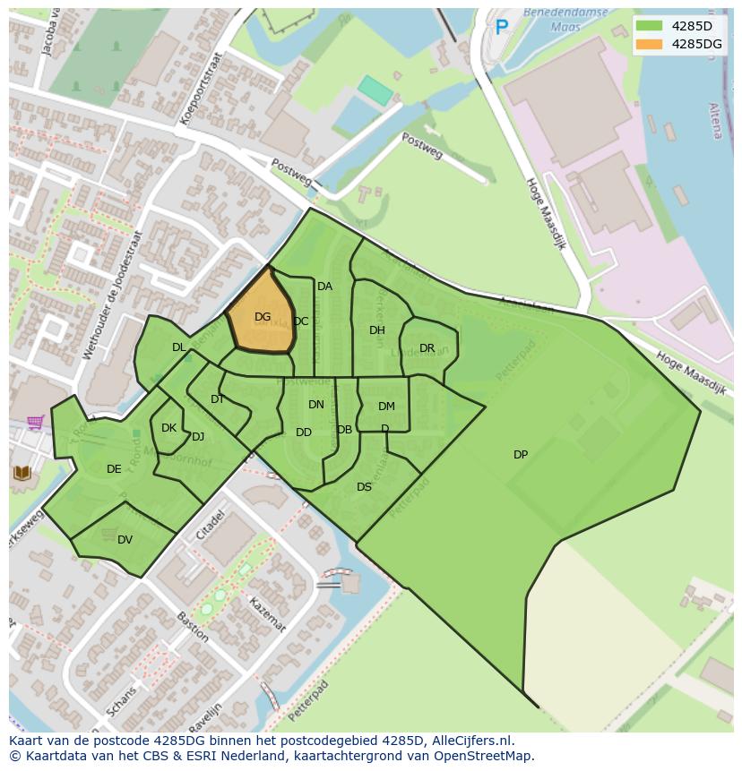 Afbeelding van het postcodegebied 4285 DG op de kaart.