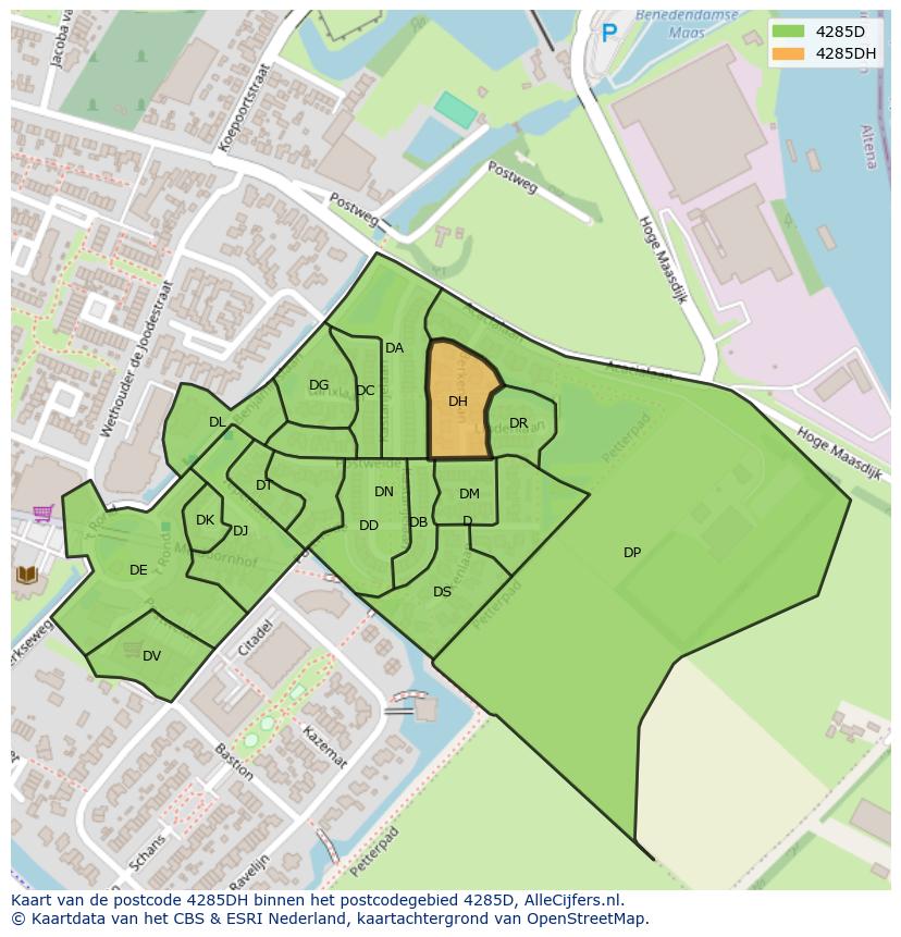 Afbeelding van het postcodegebied 4285 DH op de kaart.