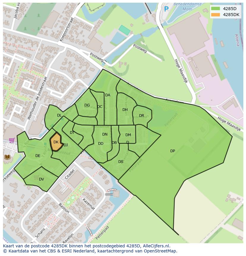 Afbeelding van het postcodegebied 4285 DK op de kaart.