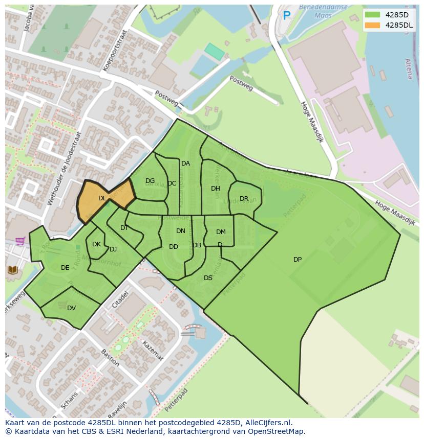 Afbeelding van het postcodegebied 4285 DL op de kaart.