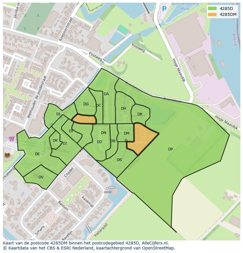 Afbeelding van het postcodegebied 4285 DM op de kaart.