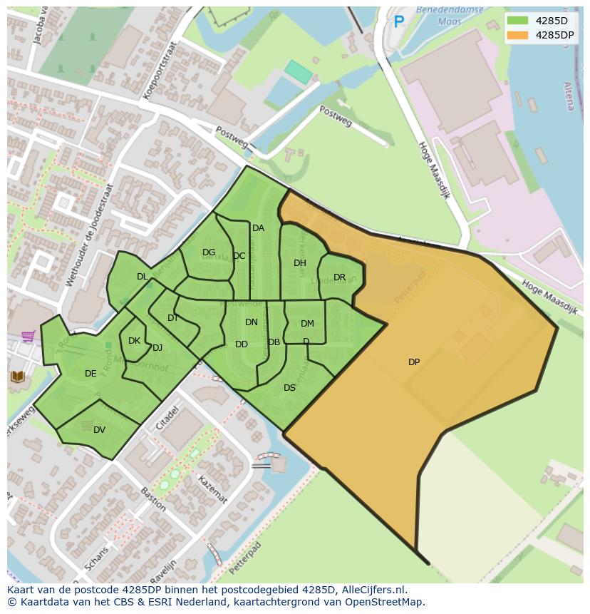 Afbeelding van het postcodegebied 4285 DP op de kaart.