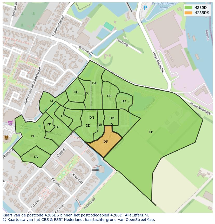 Afbeelding van het postcodegebied 4285 DS op de kaart.