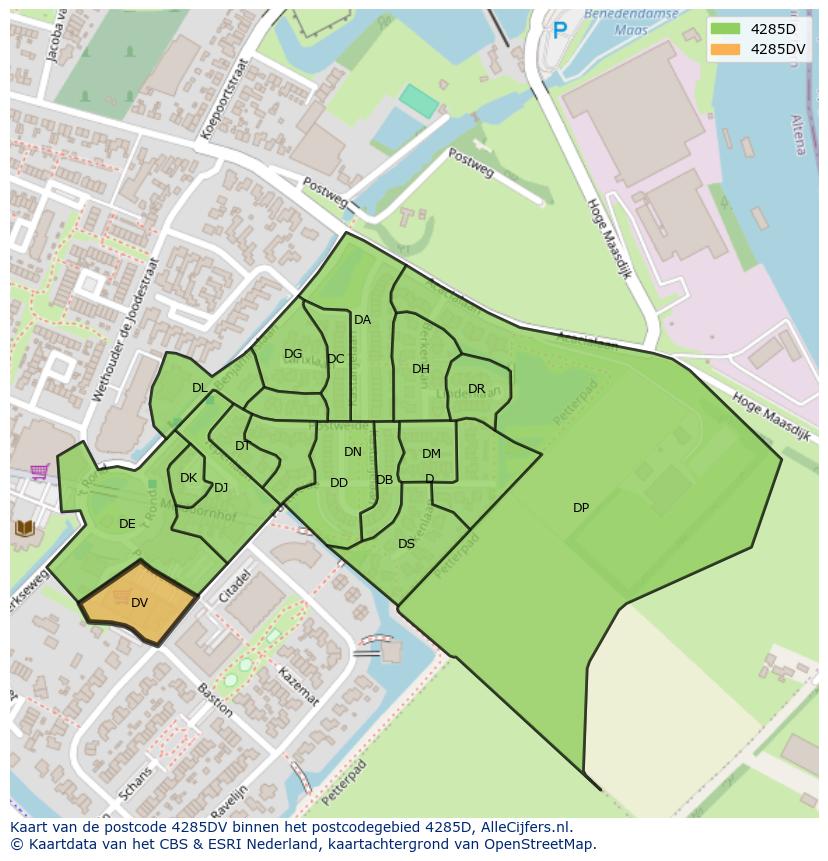 Afbeelding van het postcodegebied 4285 DV op de kaart.