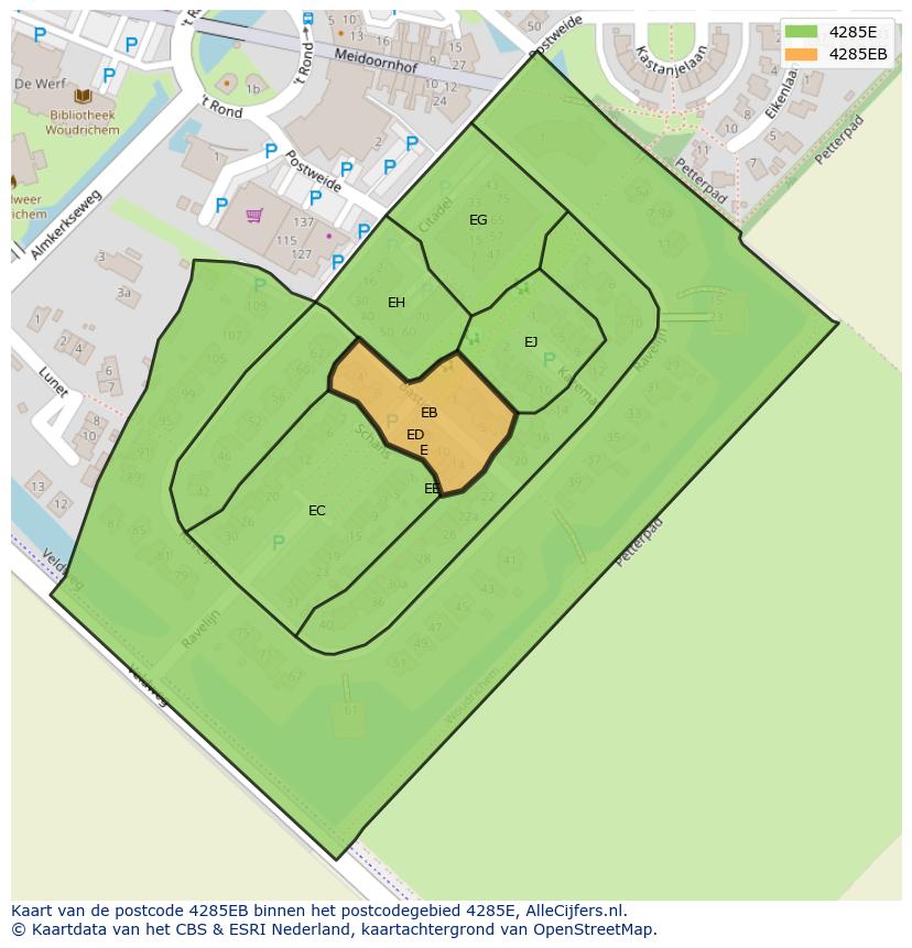 Afbeelding van het postcodegebied 4285 EB op de kaart.