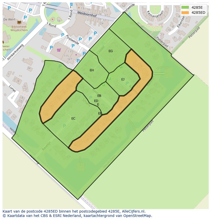 Afbeelding van het postcodegebied 4285 ED op de kaart.