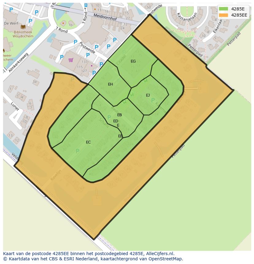 Afbeelding van het postcodegebied 4285 EE op de kaart.