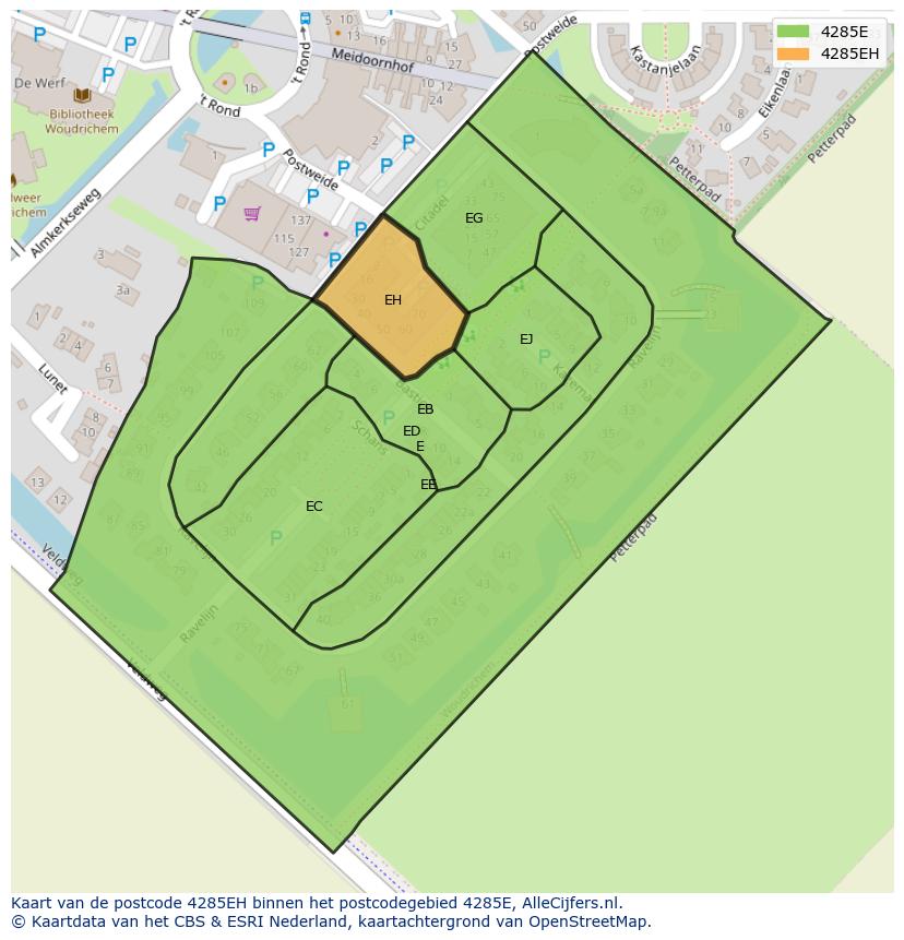 Afbeelding van het postcodegebied 4285 EH op de kaart.