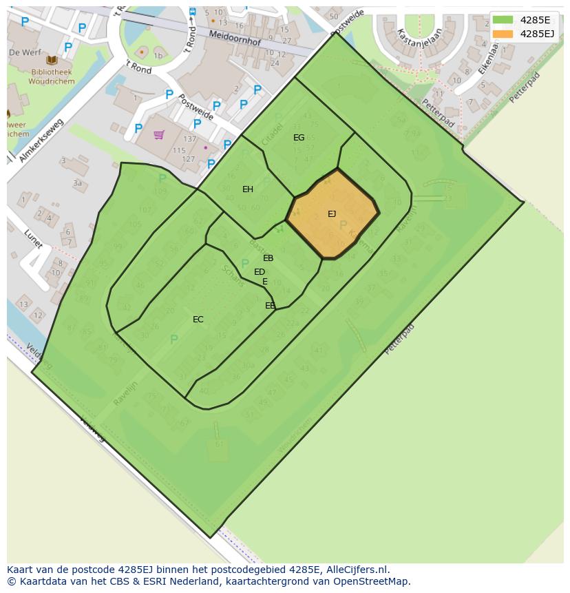 Afbeelding van het postcodegebied 4285 EJ op de kaart.