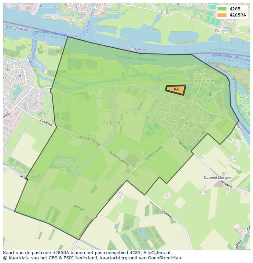 Afbeelding van het postcodegebied 4285 RA op de kaart.