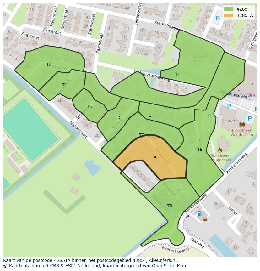 Afbeelding van het postcodegebied 4285 TA op de kaart.
