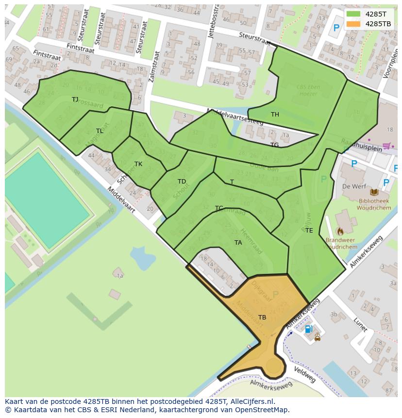 Afbeelding van het postcodegebied 4285 TB op de kaart.
