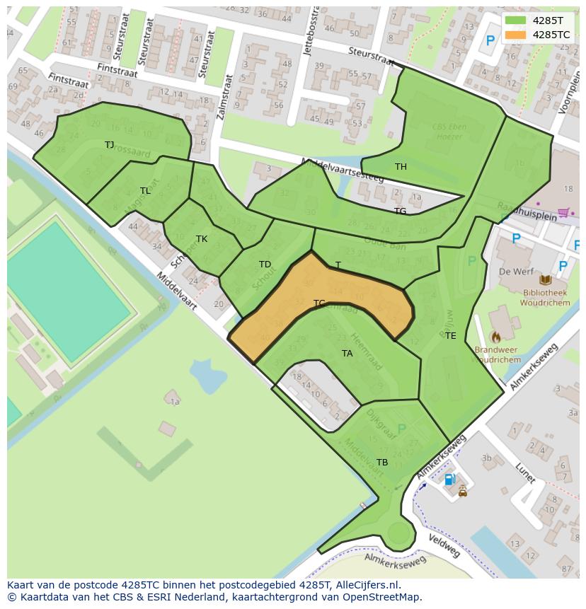 Afbeelding van het postcodegebied 4285 TC op de kaart.