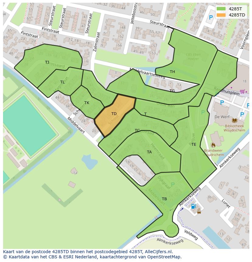 Afbeelding van het postcodegebied 4285 TD op de kaart.