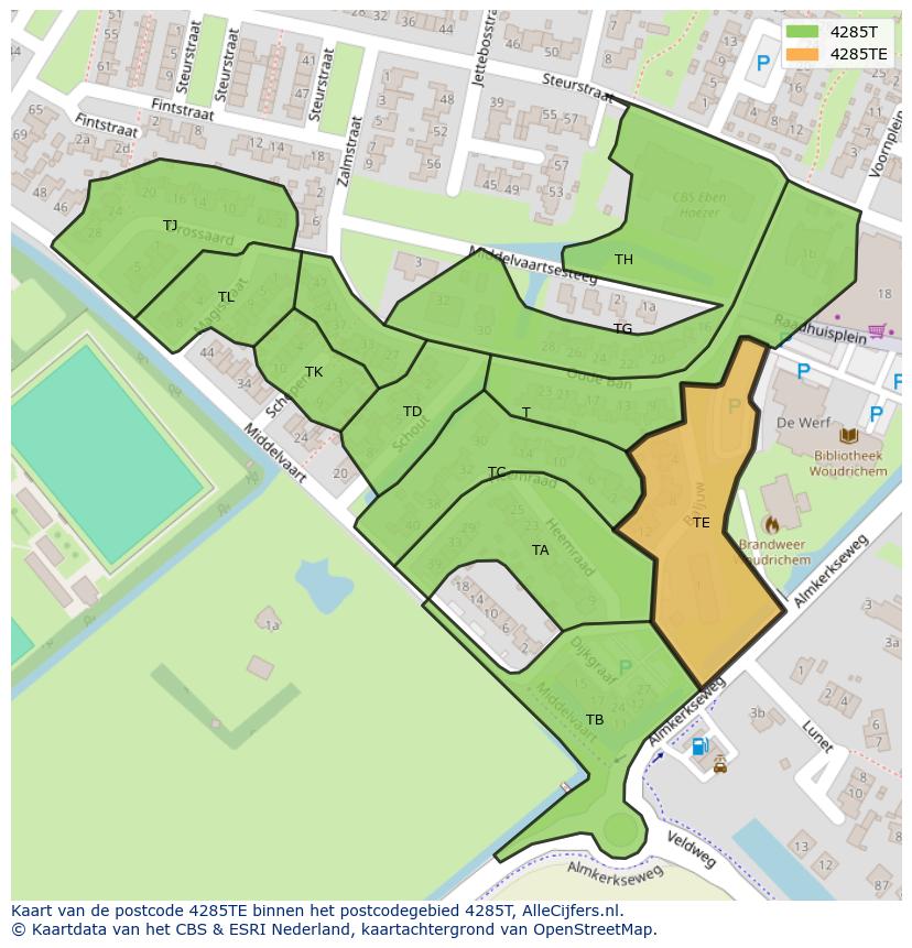 Afbeelding van het postcodegebied 4285 TE op de kaart.