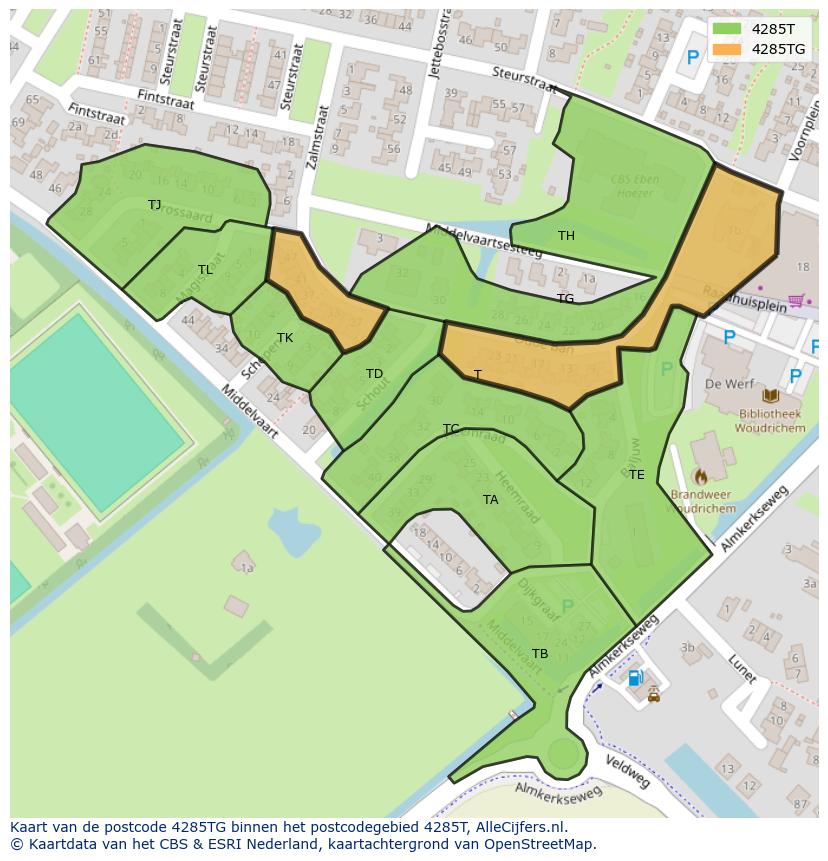 Afbeelding van het postcodegebied 4285 TG op de kaart.