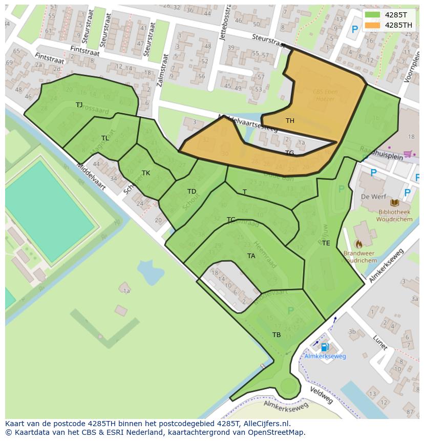 Afbeelding van het postcodegebied 4285 TH op de kaart.