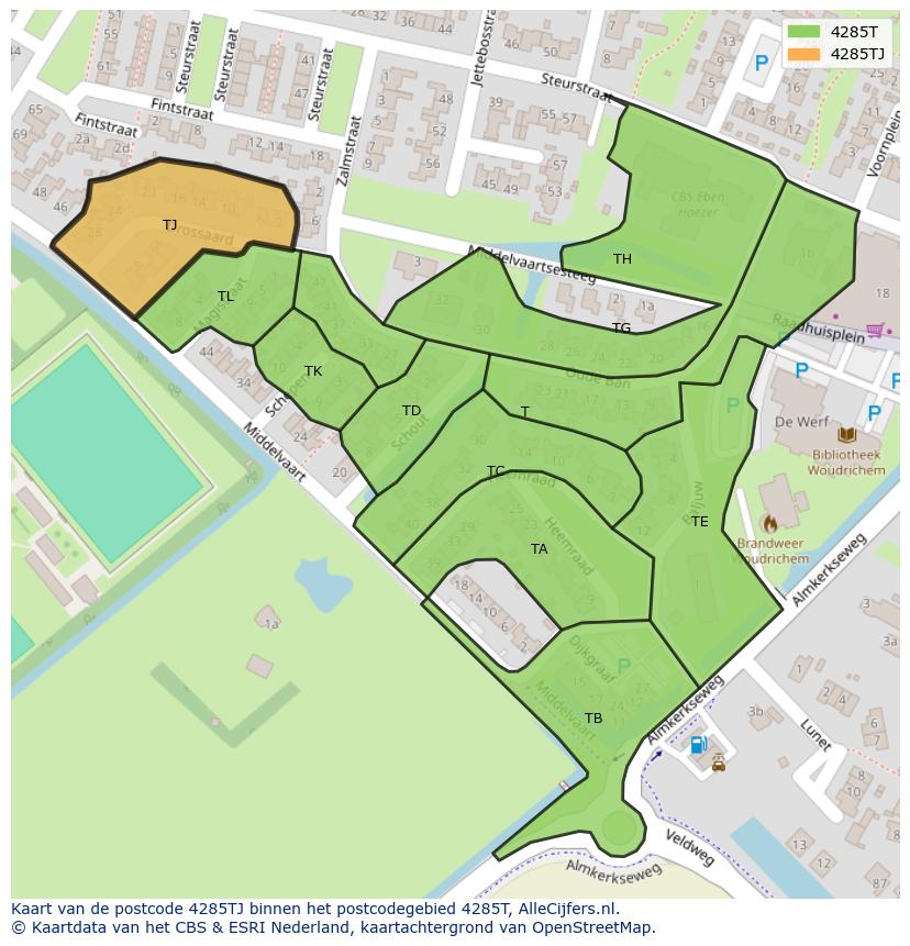 Afbeelding van het postcodegebied 4285 TJ op de kaart.