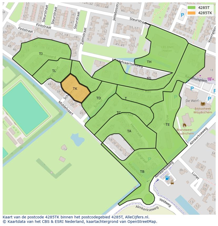 Afbeelding van het postcodegebied 4285 TK op de kaart.