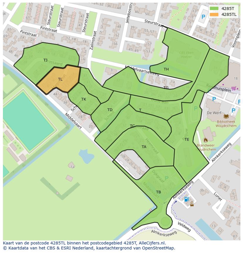 Afbeelding van het postcodegebied 4285 TL op de kaart.