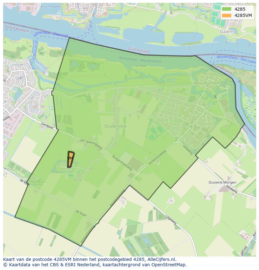 Afbeelding van het postcodegebied 4285 VM op de kaart.