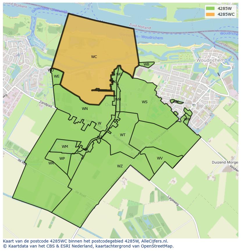 Afbeelding van het postcodegebied 4285 WC op de kaart.