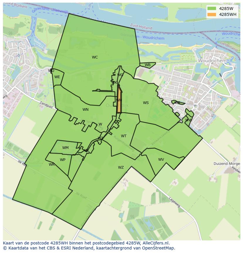 Afbeelding van het postcodegebied 4285 WH op de kaart.