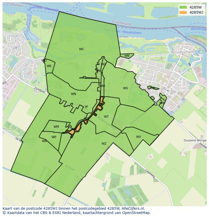Afbeelding van het postcodegebied 4285 WJ op de kaart.