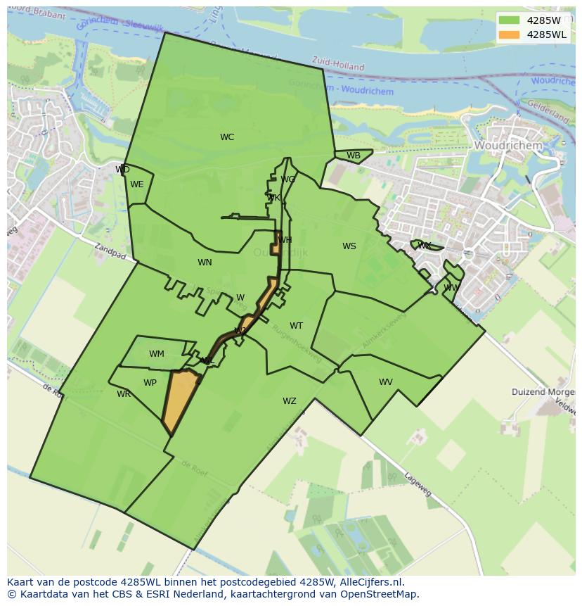 Afbeelding van het postcodegebied 4285 WL op de kaart.