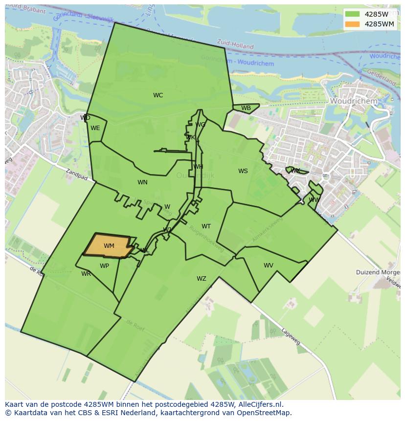 Afbeelding van het postcodegebied 4285 WM op de kaart.