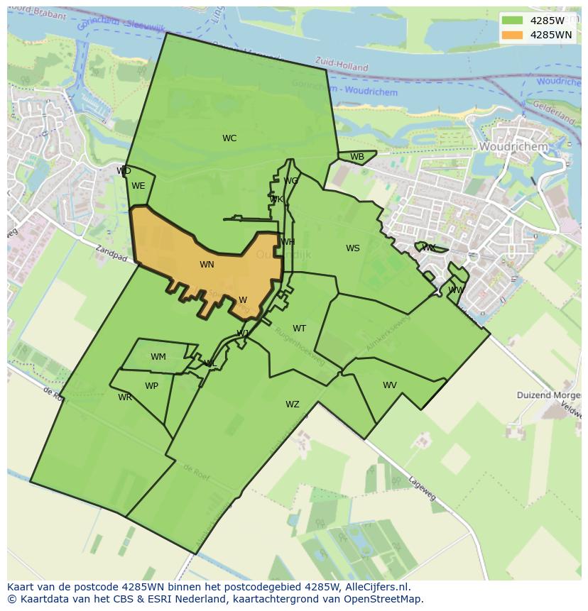 Afbeelding van het postcodegebied 4285 WN op de kaart.