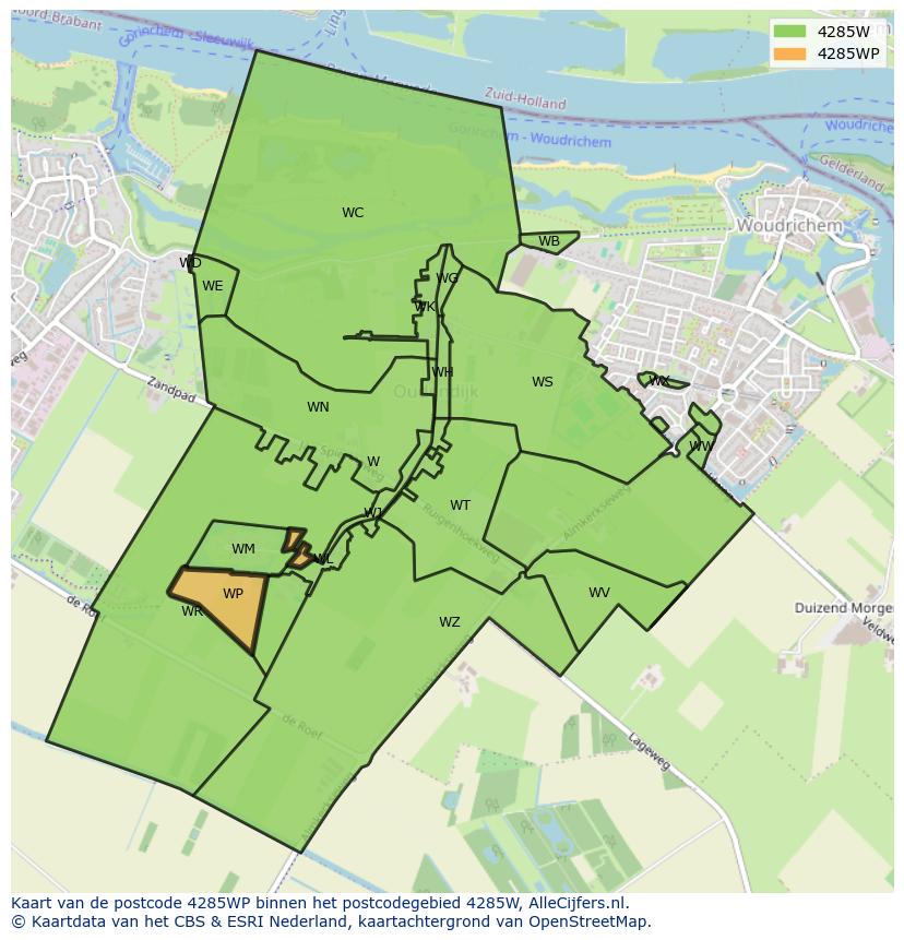 Afbeelding van het postcodegebied 4285 WP op de kaart.