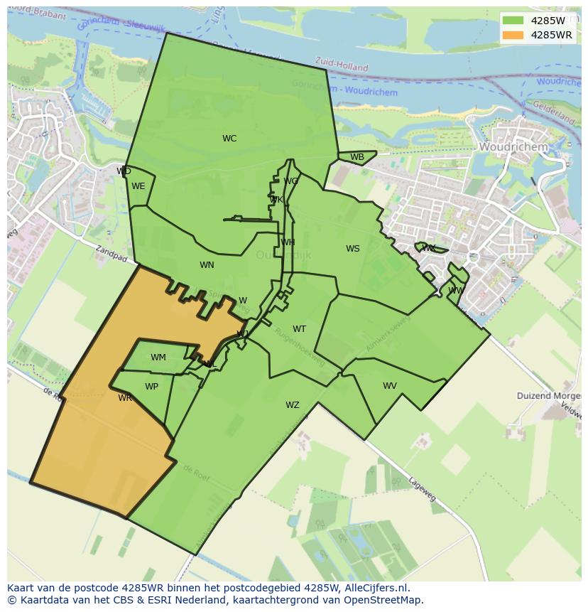 Afbeelding van het postcodegebied 4285 WR op de kaart.