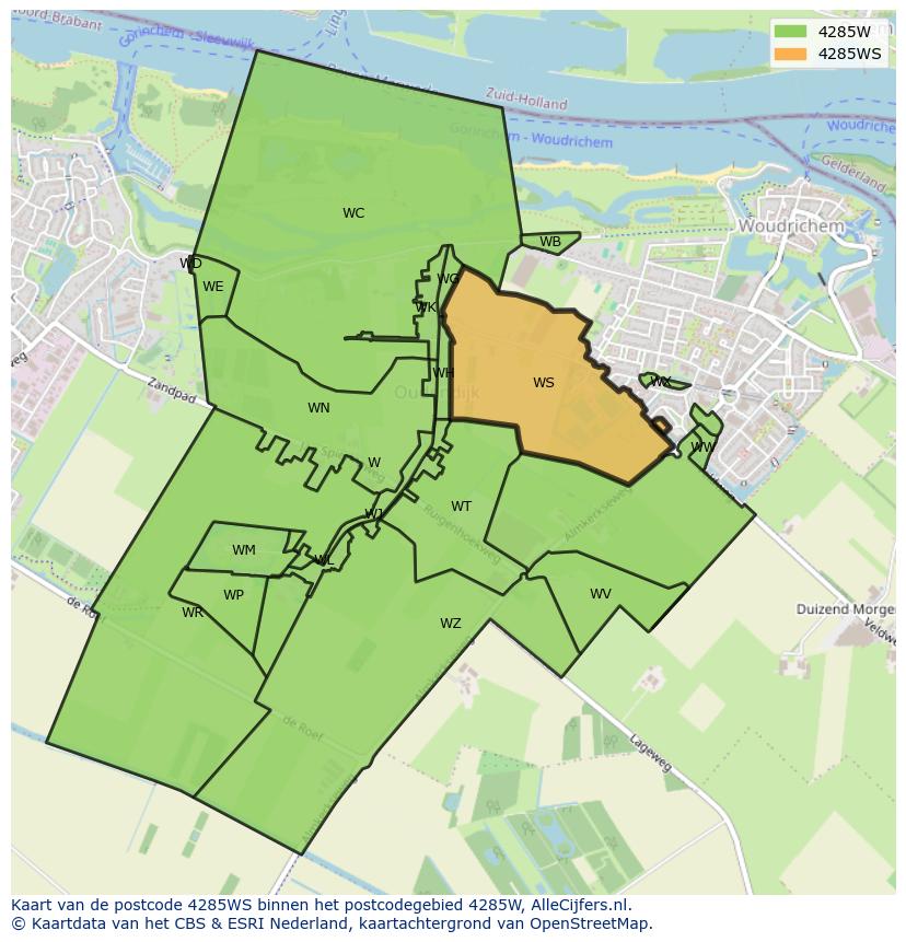 Afbeelding van het postcodegebied 4285 WS op de kaart.