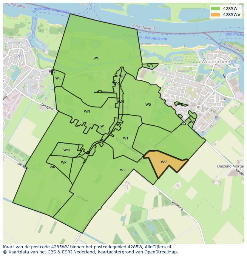 Afbeelding van het postcodegebied 4285 WV op de kaart.
