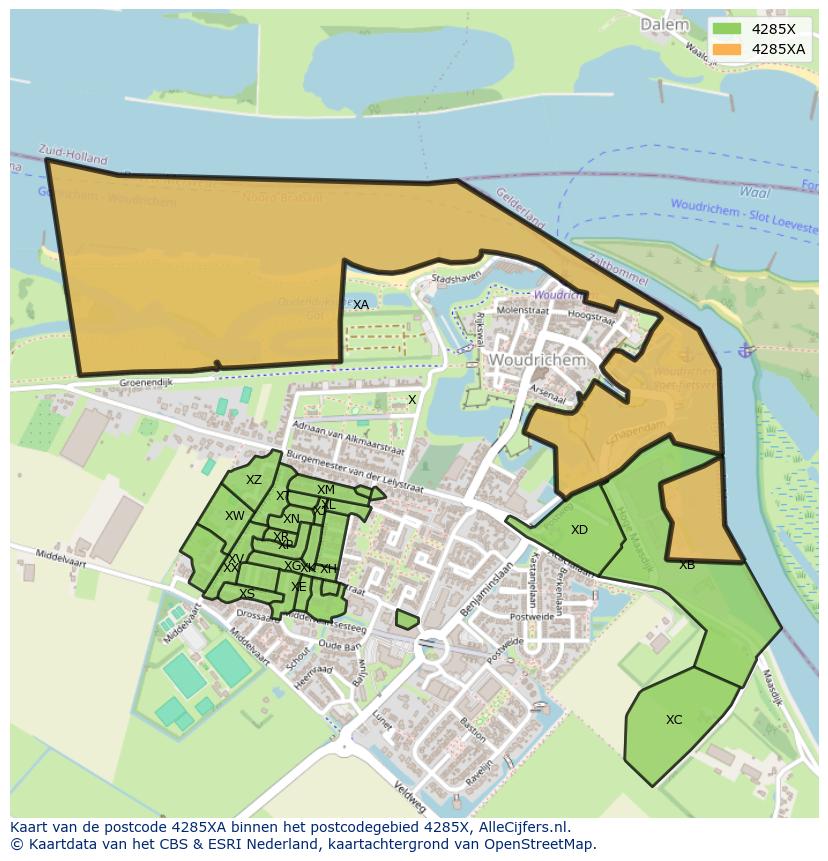 Afbeelding van het postcodegebied 4285 XA op de kaart.