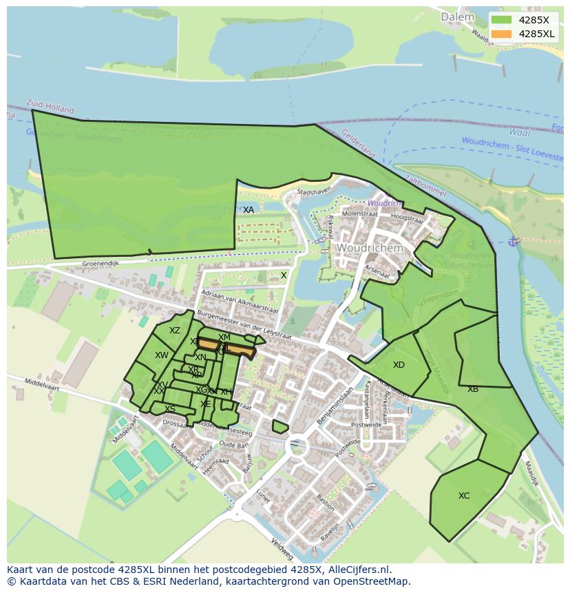 Afbeelding van het postcodegebied 4285 XL op de kaart.