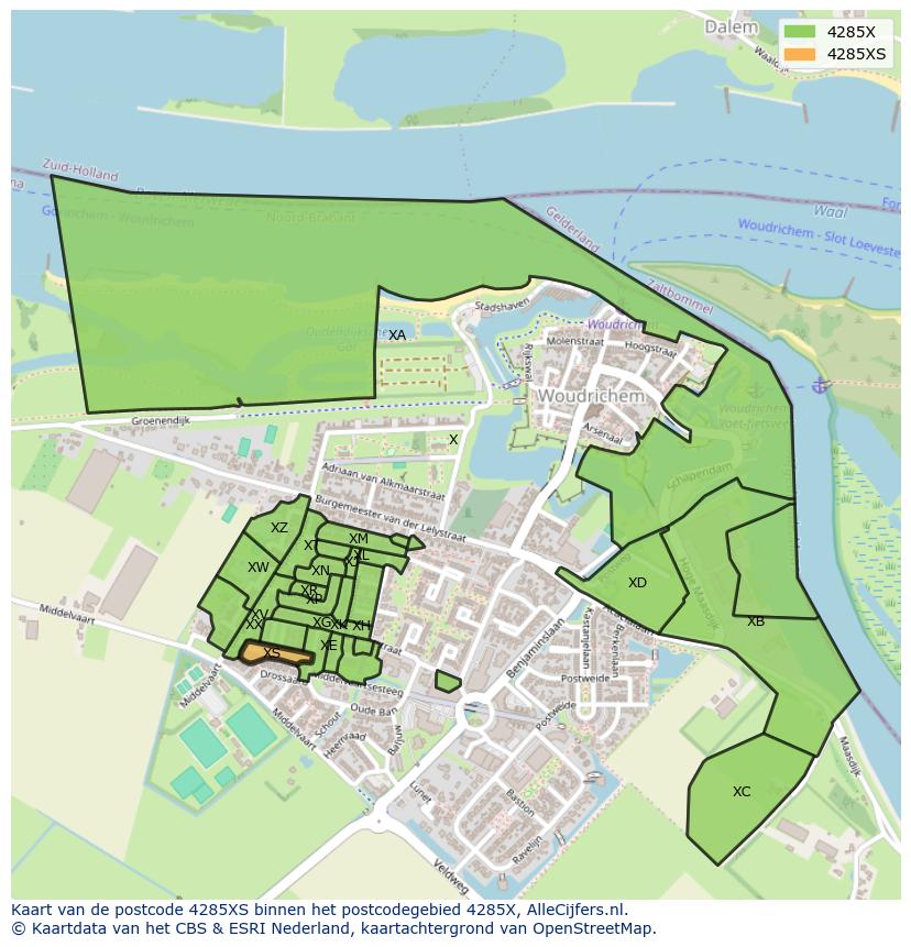 Afbeelding van het postcodegebied 4285 XS op de kaart.