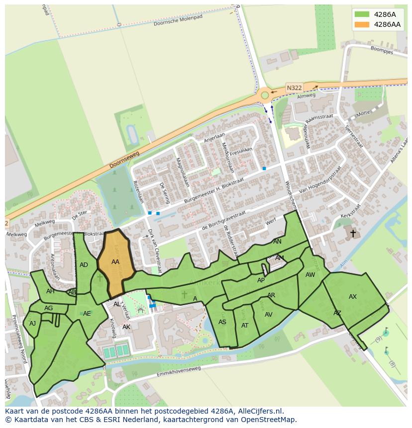 Afbeelding van het postcodegebied 4286 AA op de kaart.
