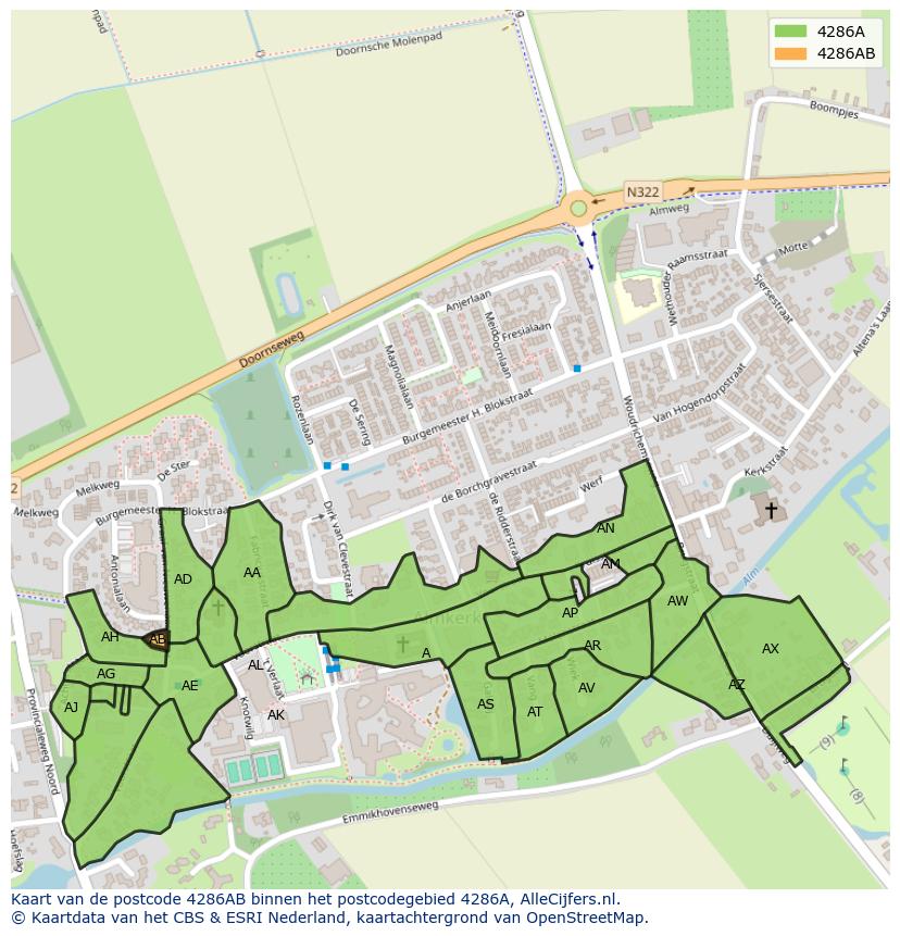 Afbeelding van het postcodegebied 4286 AB op de kaart.