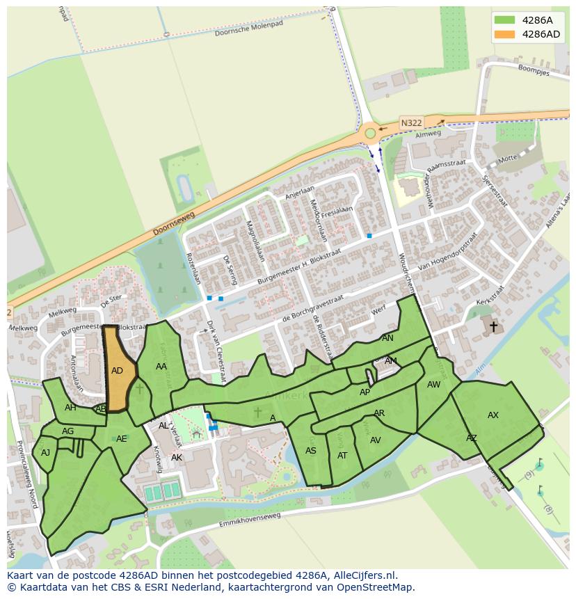 Afbeelding van het postcodegebied 4286 AD op de kaart.