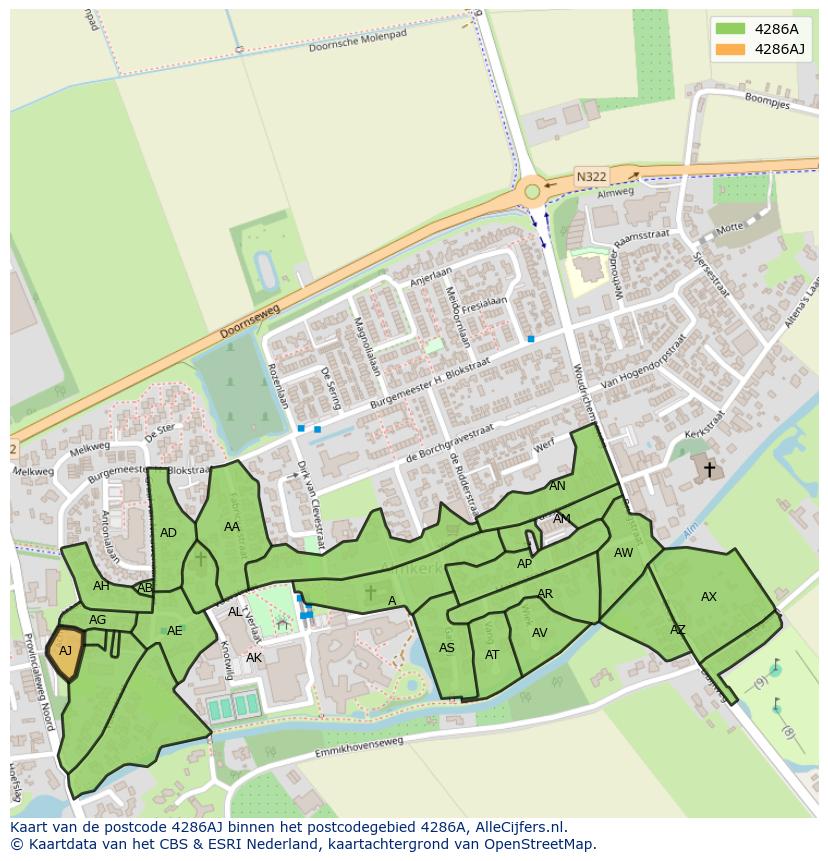 Afbeelding van het postcodegebied 4286 AJ op de kaart.