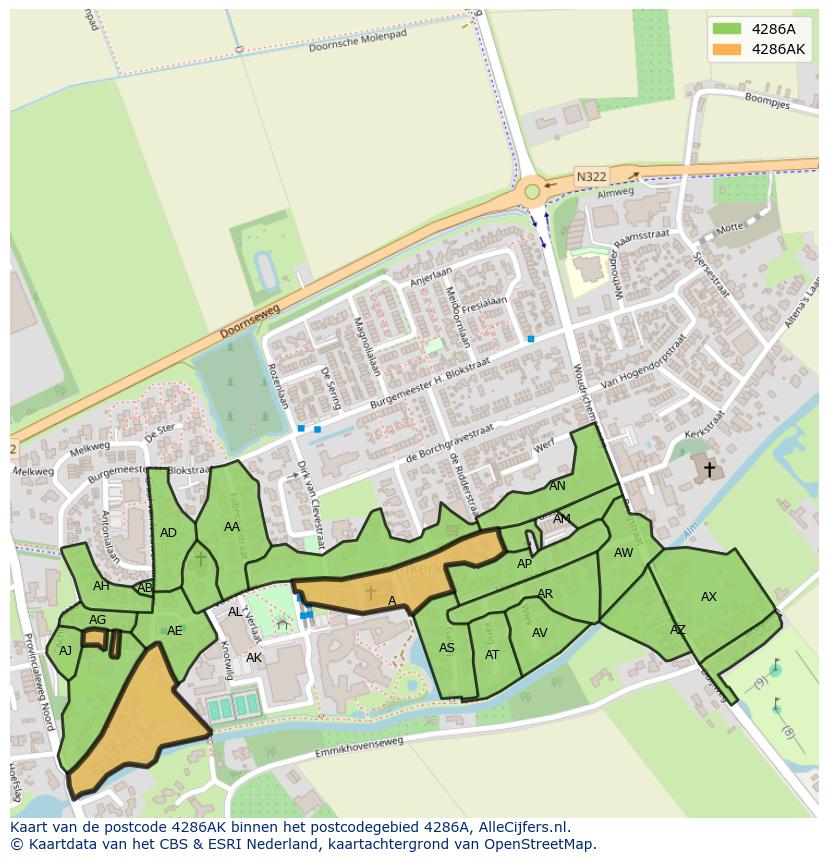 Afbeelding van het postcodegebied 4286 AK op de kaart.