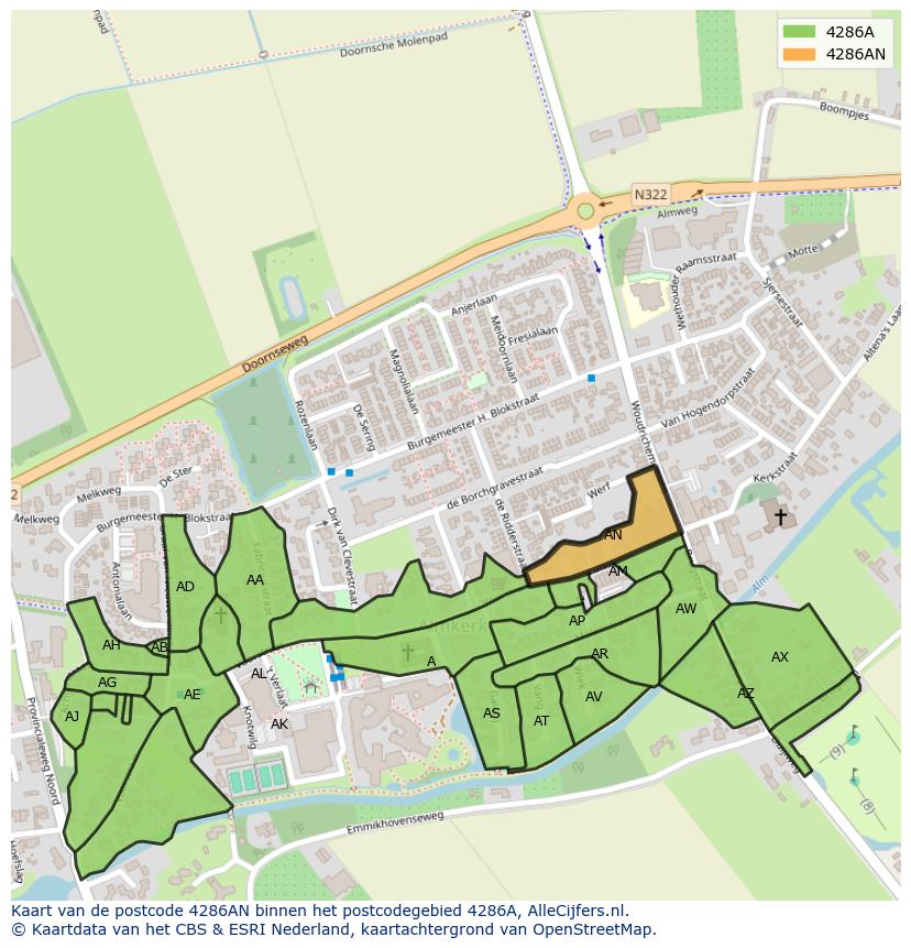 Afbeelding van het postcodegebied 4286 AN op de kaart.